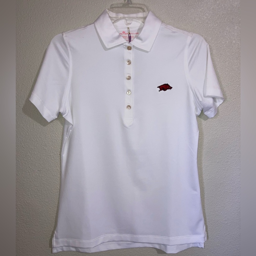 2 Peter Millar Arkansas Razorbacks Womens Golf Polo Running Hog, Size Small